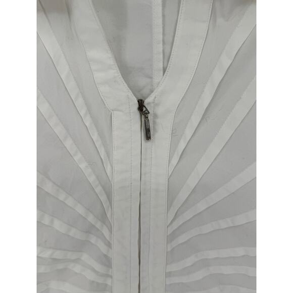 Exetera Womens White Cotton Collared Long Sleeve Full Zip Poplin Top Sz 4 - Picture 2 of 5